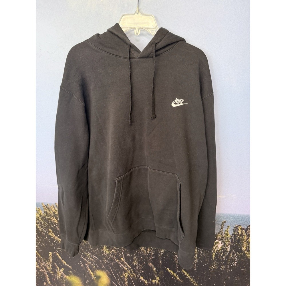 Nike Club Fleece Hoodie Mens 2XL Black White Cotton Standard‎